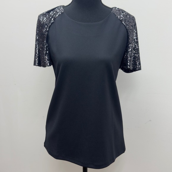 Ann Taylor Tops - NWT Ann Taylor‎ Black Top with Sequin Sleeves Womens Size S Party Blouse